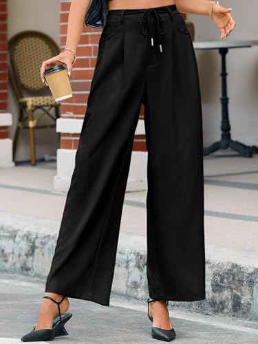 Cicy Bell Womens Wide Leg Dress Pants Elastic High Waist Pleated Work Pants Business Casual Trousers Black3