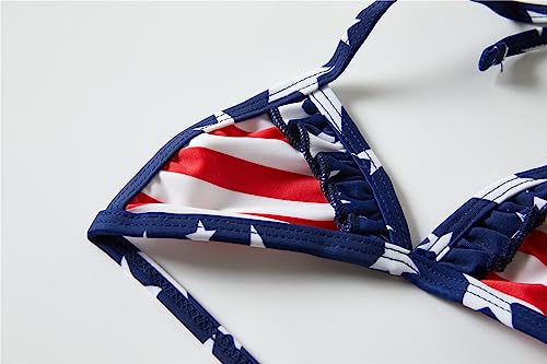 Mud Kingdom American Flag Independence Day Size 9-10 Swimsuits for Girls Beach 3 Piece Bikini with Hat Summer Holiday Navy Blue 4th of July4