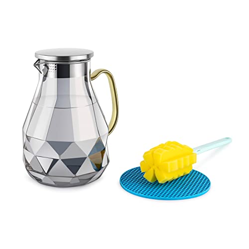 BIGHIPPY Jarra De Vidrio De 1,8 LitrosJarra Con TapaJarra De Vidrio Con TapaJarra De Vidrio Caliente Y FríA DisponibleGarrafa Con Inserto De Fruta Cover