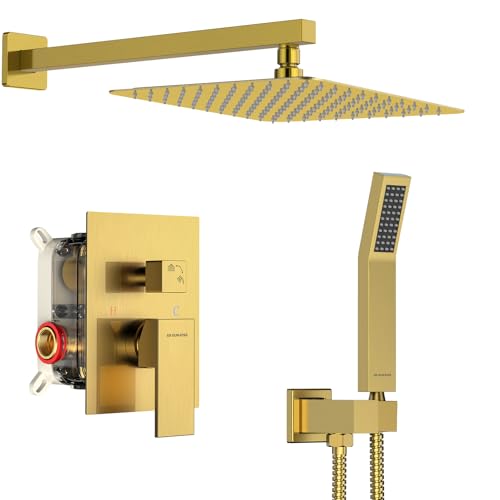 Image of SR SUN RISE Shower Faucet Set 10-Inch Rainfall Shower Head Brushed Gold