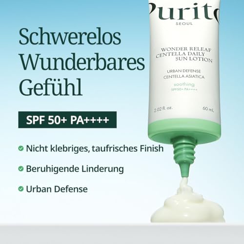 PURITO Wonder Releaf Centella Daily Sun Lotion SPF50+ PA++++, 60 ml, leicht, nicht weißer Gips, UVA- und UVB-Schutz, K-Beauty 2