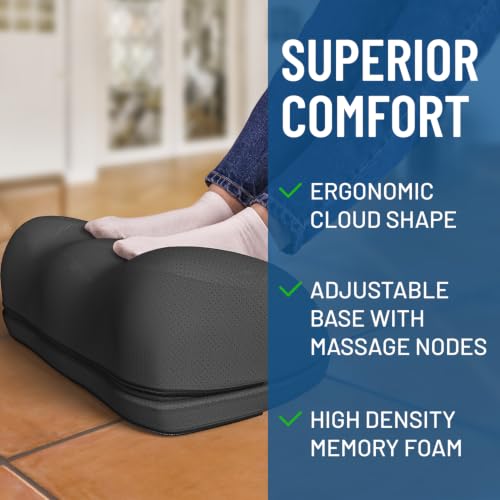 Image of Everlasting Comfort Adjustable Cloud Foot Rest for Under Desk at Work with Pressure Point Nodes - Comfortable Memory Foam Office Foot Stool & Desk Pillow, Gaming & Home Accessories