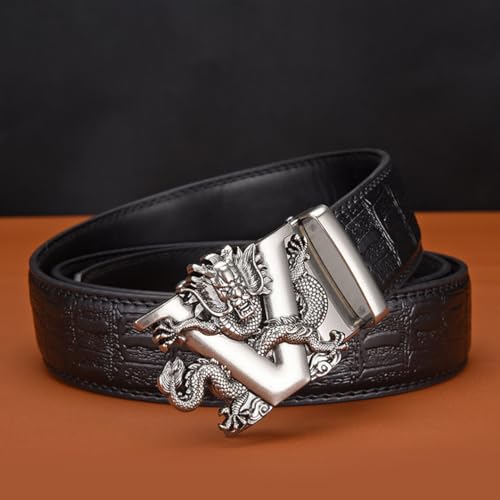 Ratchet Embossed Crocodile Pattern Leather Belt with Engraved V-Dragon Automatic Sliding Buckle Hand Made Strap2