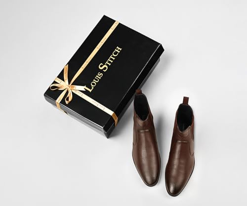 Image of LOUIS STITCH Men's Mid-Top Ankle Chelsea Boots| Dual-Tone Slip-On Boots for Men | Perfect for Business, Formal & Casual Wear | LSNRGPDCL