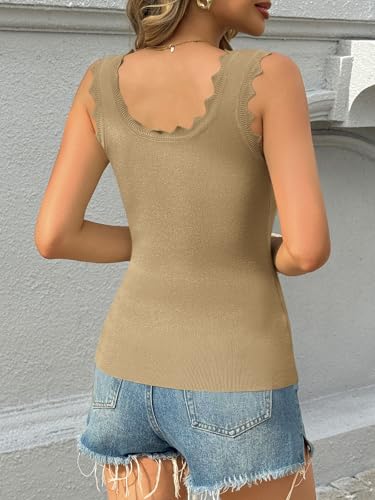 Image of Saodimallsu Womens Ribbed Knit Tank Top Summer Sleeveless Square Neck Casual Basic Slimming Sweater Vest Tops