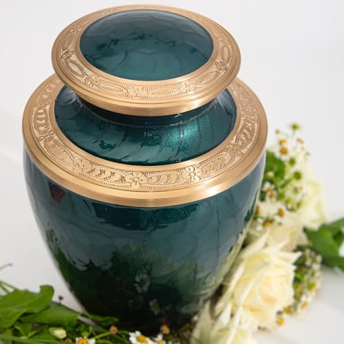 Image of Cremation Urn for Human Ashes - Adult Brass Urn for Men or Women up to 200lbs - Handcrafted Memorial Burial Container - Suitable for Funeral or Display