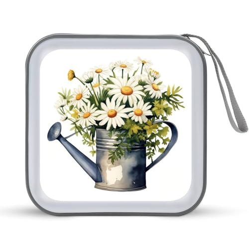 DuduYH Watering Can with Daisy Bouquet Watercolor CD Case DVD Storage Case Portable