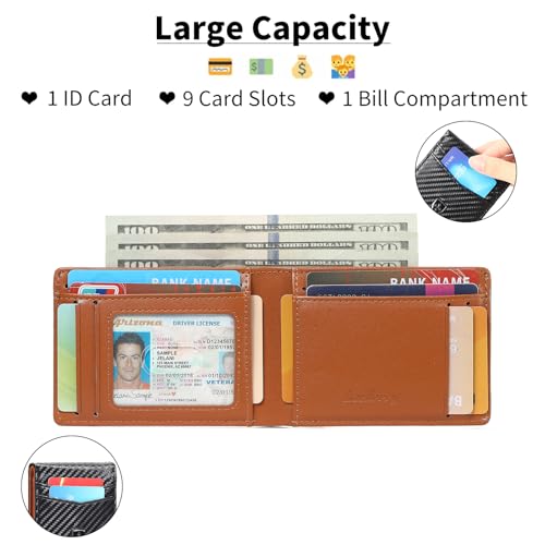 Mens Wallet Leather Credit Card Holder Slim Bifold RFID Blocking Front Pockets Minimalist Wallets for Men with ID Window2