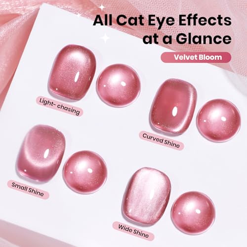 Image of Beetles Velvet Bloom Pink Cat Eye Gel Nail Polish - 15ML Full Size Gel Polish Glitter Gel Polish Rosa Color Magnetic Translucent Glassy Effect Soak Off UV DIY Manicure Gifts