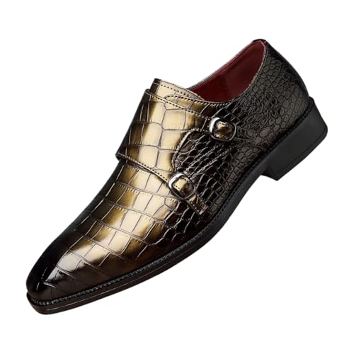 Santimon Men's Crocodile Print Double Monk Strap Dress Shoes Leather Formal Business Buckle Loafers
