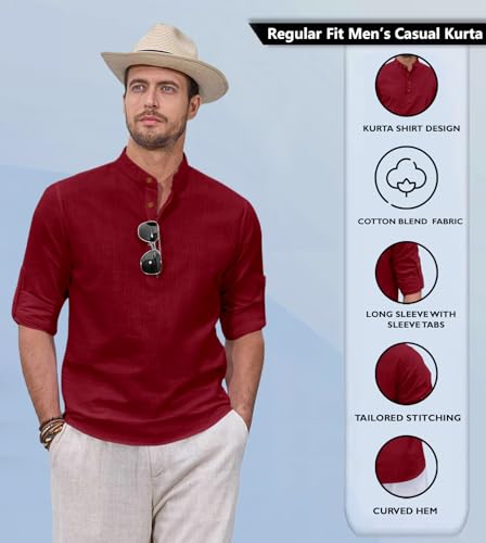 Image of Zombom Men's Kurta || Chinese Collar Long Sleeves || Straight Hip Length Kurtas || Short Kurta for Men || for Festival || Function || Occasion Wear Fancy Kurta for