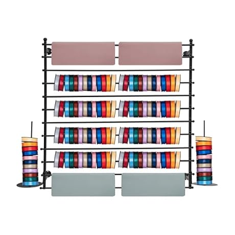 DYRABREST Wall Mounted Ribbon Organizer Rack, Metal Wrapping Paper Organizer Storage, Removable 12-Tier Hijab Organizer, 80lbs Load Capacity for Home, Craft Room, Flower Shop (Black, 47.2 x 47.2 in)