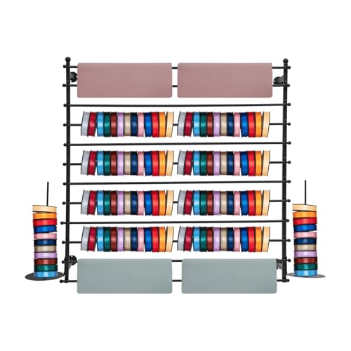 FFanhia 12-Layer Ribbon Holder Organizer Rack Wall Mounted Wrapping Paper Storage Rack Ribbon Dispenser Holder Wrapping Station Display Racks for Craft Room Florist Cake Shop(Black)