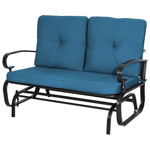 Incbruce Outdoor Swing Glider Rocking Chair Patio Bench for 2 Person, Garden Loveseat Seating Patio Steel Frame Chair Set with Cushion, Peacock Blue