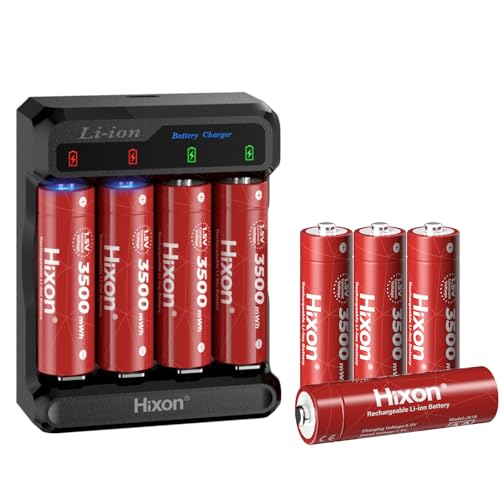 Hixon 1.5V Rechargeable AA Batteries 8 Count 3500mWh AA Rechargeable Lithium Batteries with 2H Voice Battery Charger, Long Lasting and Constant Voltage Output for Controllers, Toys, Microphones