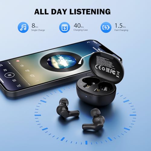 Image of HTC Wireless Headphones Bluetooth 5.1 Sports Earbuds with Microphone - Compatible with iPhone, Xiaomi, Sony, Samsung - Black