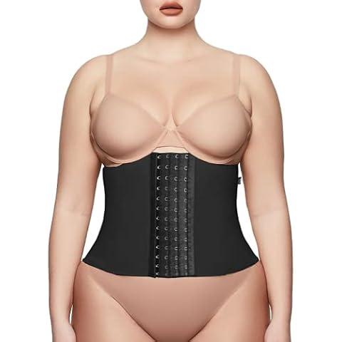 BVVU Waist Trainer for Women Underbust Corset Waist Cincher Women Trimmer Slimmer Belt Body Shaper with Steel Bone - black - Large Cover