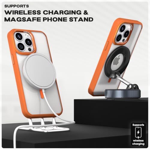 Image of Pikkme Back Cover for iPhone 14 Pro Max | Shockproof | Mag-Safe Compatible | Hard Transparent Back | Premium Raised Camera Protection | Bumper Case (Orange Mag-Safe)