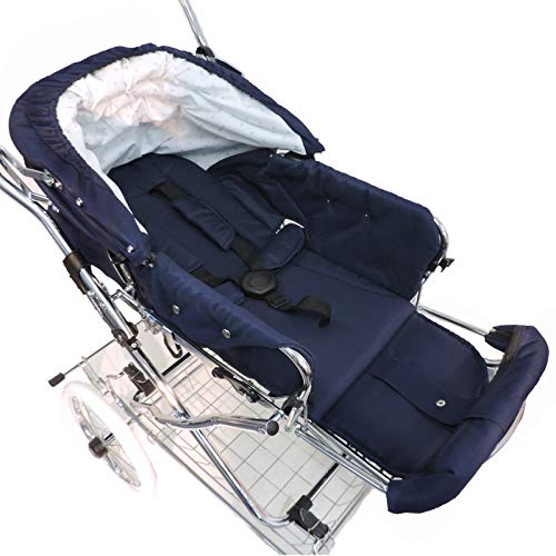 Eichhorn Kombikinderwagen mit Lederriemengestell, umbaubar zum Sportwagen, inklusive Schieberhöhenverstellung und fester Tragetasche (LuxVariante), Stoff Marineblau, ECCO-Rad