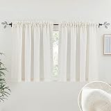 RYB HOME Flax Linen Blend Curtains - Semi Translucent Privacy Kitchen Curtains Valances, Light Glare