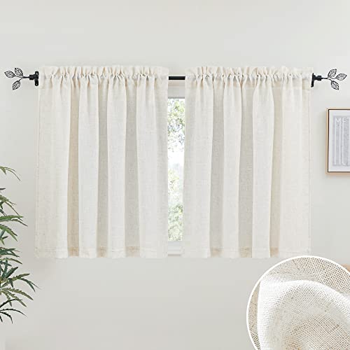 Ryb Home Flax Linen Blend Curtains - Semi Translucent Privacy Kitchen Curtains Valances, Light Glare Control Short Small Window Curtains For Bathroom Closet Rv, 52" W X 36" L, 2 Pcs, Linen #TOP8