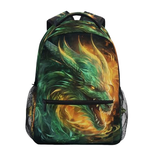 Mochila escolar com dragão de fogo para meninos, meninas, adolescentes, casual, bolsa de viagem para