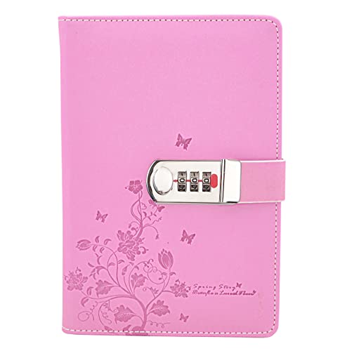 Ai-life PU Leder Zahlenschloss Tagebuch Schreiben Notebook, Size(210x145mm) Schmetterling und Blumenmuster Passwort Tagebuch Notizblock, Secret Tagebuch Notizbuch mit Kombinationsschloss Stift halter Cover