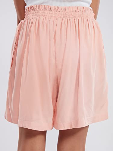 Image of NYKD Everyday Casual Cotton Shorts for Women with Stylish Ruffled Waistband Drawstrings and Side Pockets Night Wear Lounge Shorts - NYS036