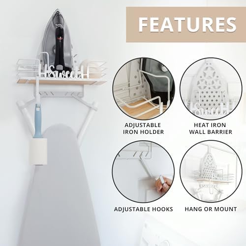 Miniatura 2 de Soporte universal para tabla de planchar de granja o sobre la puerta, soporte universal para tabla de planchar con estante de soporte de hierro,