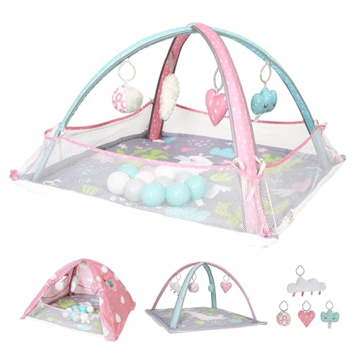 Image of LADIDA Baby Play Gym, 3 Stage Activity Mat with Ball Pit Dome and STEM-Based Toys for Sensory and Motor Skill Development, Baby Play Mat for Newborns to Toddlers (Includes 10 Colorful Balls)