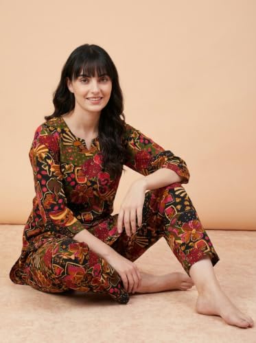 Image of Bee M Pee Designer Trendy Floral Printed Poly Rayon Cotton Kurta Coord Sets for Women | Stylish Casual Kurti Tunic Cord Set with Pant for Woman for Office