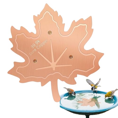 Disco de cobre genérico para baño de pájaros, purificador de agua de 0,6 mm, tres puntos de apoyo, tema de arce, para jardín, estanque trasero, hábitat, hotel, parque público, decoración de bodas y