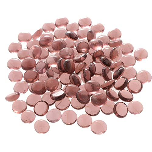 MagiDeal 100Pcs Glass, Marbles, Pebbles for Vases Flat Bottom, Round Top, Rocks, Bowl Filler Gems, Iridescent Decor, Transparent Pink