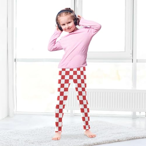 Vdsrup Girls Leggings Red White Checkered Kids Length Leggings Pants Toddler Athletic Soft Tights Trousers 4T4