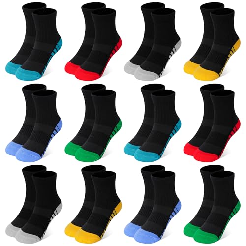 Image of 12 Pairs Boys Crew Athletic Socks, Kids Cotton Socks Ages 1-13 | Breathable mesh,75% cotton mixed material,white crew socks match all sportswear,for running, training and daily active play