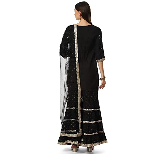 Image of BIBA Women Cotton Straight Embroidered Suit Set