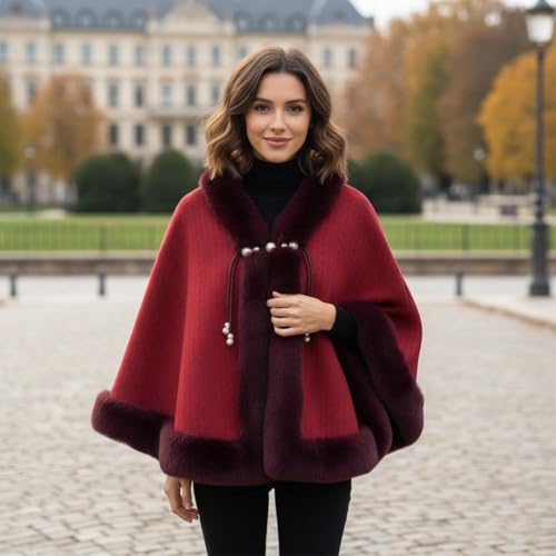 Poncho tipo capa de invierno mujer abrigo chal cárdigan prenda exterior 8
