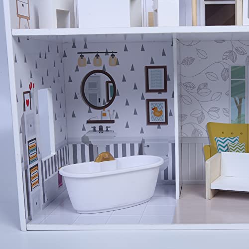 Großes Puppenhaus Traumhaus Set aus Holz mit 8tlg. Zubehör Weiss für Barbie und 29 cm Spielpuppen52x27x95 cm, 3 Etagen – Bild 7