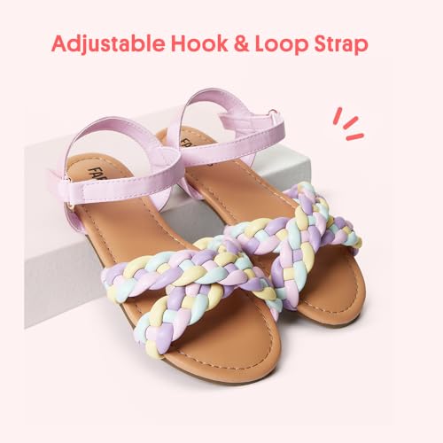 Image of FabKids Girls Braided Open Toe Ankle Strap Flat Lightly Padded Sandals Summer Holiday Party Dress Shoes for Toddler Little Kid Big Kid