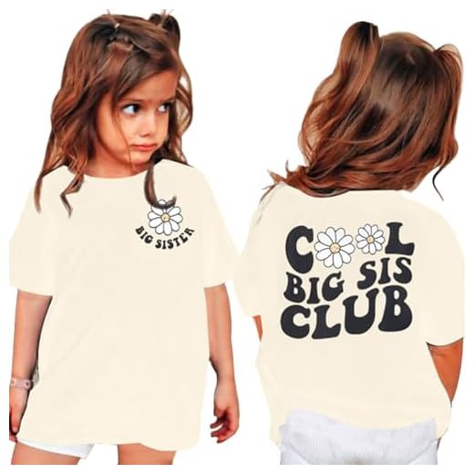 Big Sister Shirt Cool Big Sis Club Letter Printed Shirt Big Sister Announcement for Toddler Girls Outfit Apricot