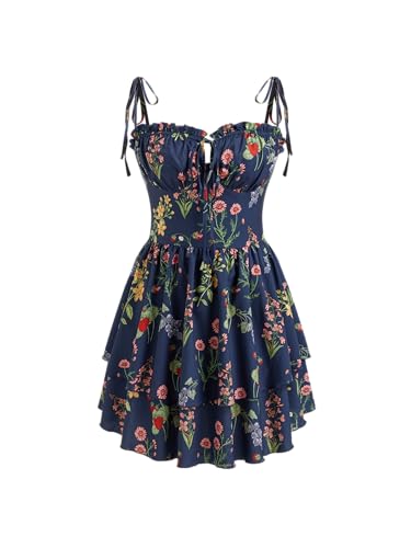 Image of CIDER Floral Dress for Women Summer Mini Sundresses Spaghetti Strap Cute Vacation Dresses Boho Casual Outfits