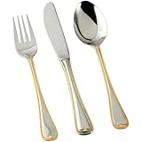 CRC Venedig 6300 Cubertería 70 piezas, acero inoxidable decorado en oro, servicio completo con piezas de servir