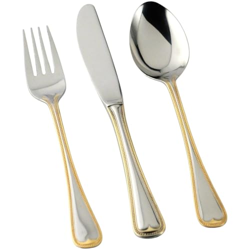 CRC Venedig 6300 Cubertería 70 piezas, acero inoxidable decorado en oro, servicio completo con piezas de servir
