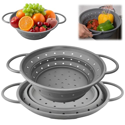 Tmefoy Lot de 2 passoires pliables en silicone – Passoire à pâtes pliable pour cuisine, camping et salades, idéal pour égoutter les pâtes, les légumes et les fruits