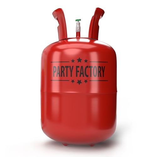 Party Factory – Helium Tank 1x106 liq.gal for up to 50 assorted balloons (latex, LED & foil) – Party birthday decoration disposable gas cylinder – bendable filling valve – For decorative occasions
