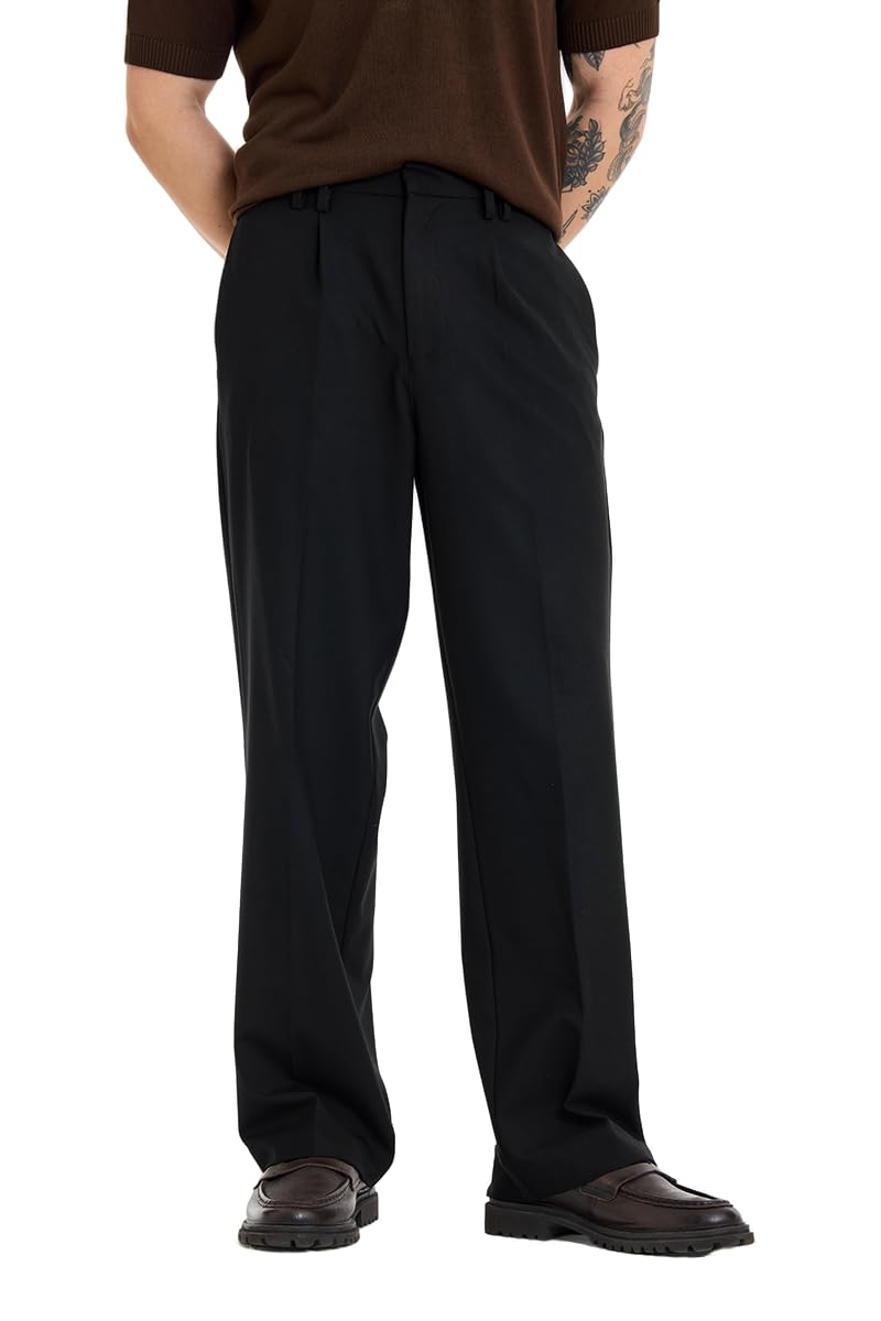 snitch Men Trousers Casual Wear | Baggy Fit Wide-Leg Pleated Front Solid Pattern | Polyester Viscose Elastane Blend, Mid Rise, Full Length Office Wear-picture-19