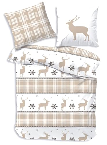 Biber Bettwäsche-Set 155x220 cm Beige Weiß - Flauschige...