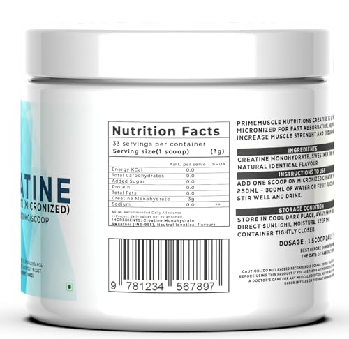 Image of Primemuscle Nutritions Creatine Monohydrate Powder (100g, Fruit Punch)
