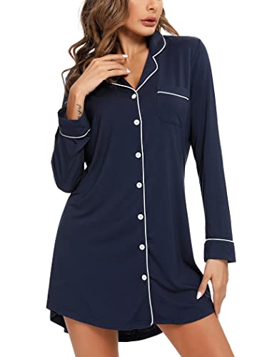 Image of Leikar Nightgowns for Women Button Up Labor Delivery Gown Sleep Shirts