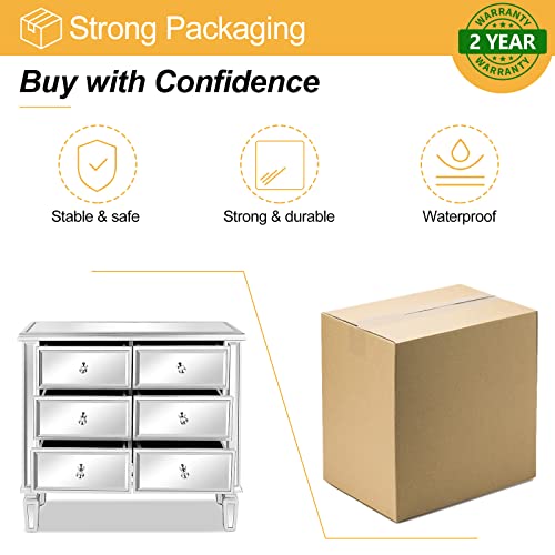 Image of VINGLI Mirrored Dresser for Bedroom with 6 Storage Drawer Modern Chest of Drawers, Silver, 32 inchL x 12 inchW x 28 inchH